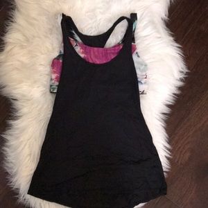Lululemon black tank with multicolored bra